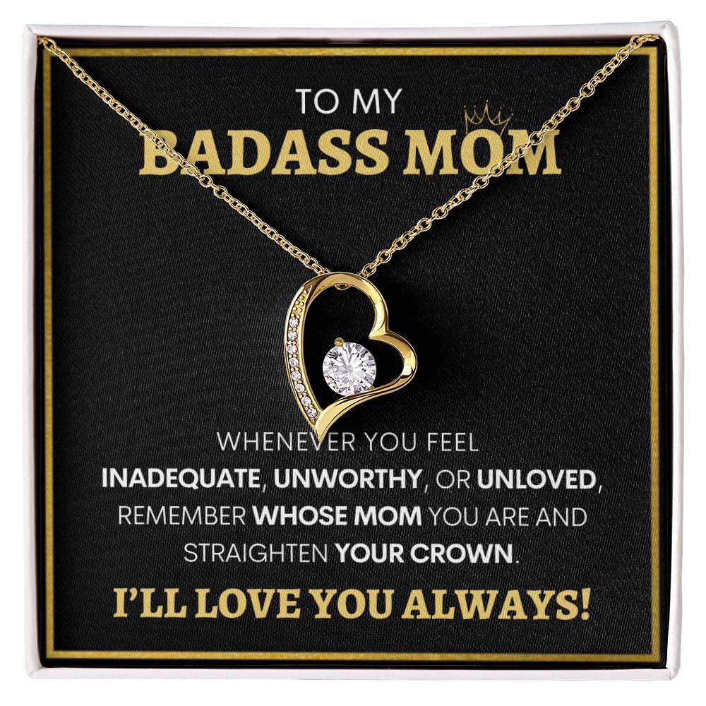 Show Your Forever Love for Your Badass Mom With This Heart Pendent and Gift Card Box, Mother's Day Gift, Special Birthday Gift for Mom, Gift for Mom (BLACK BG)