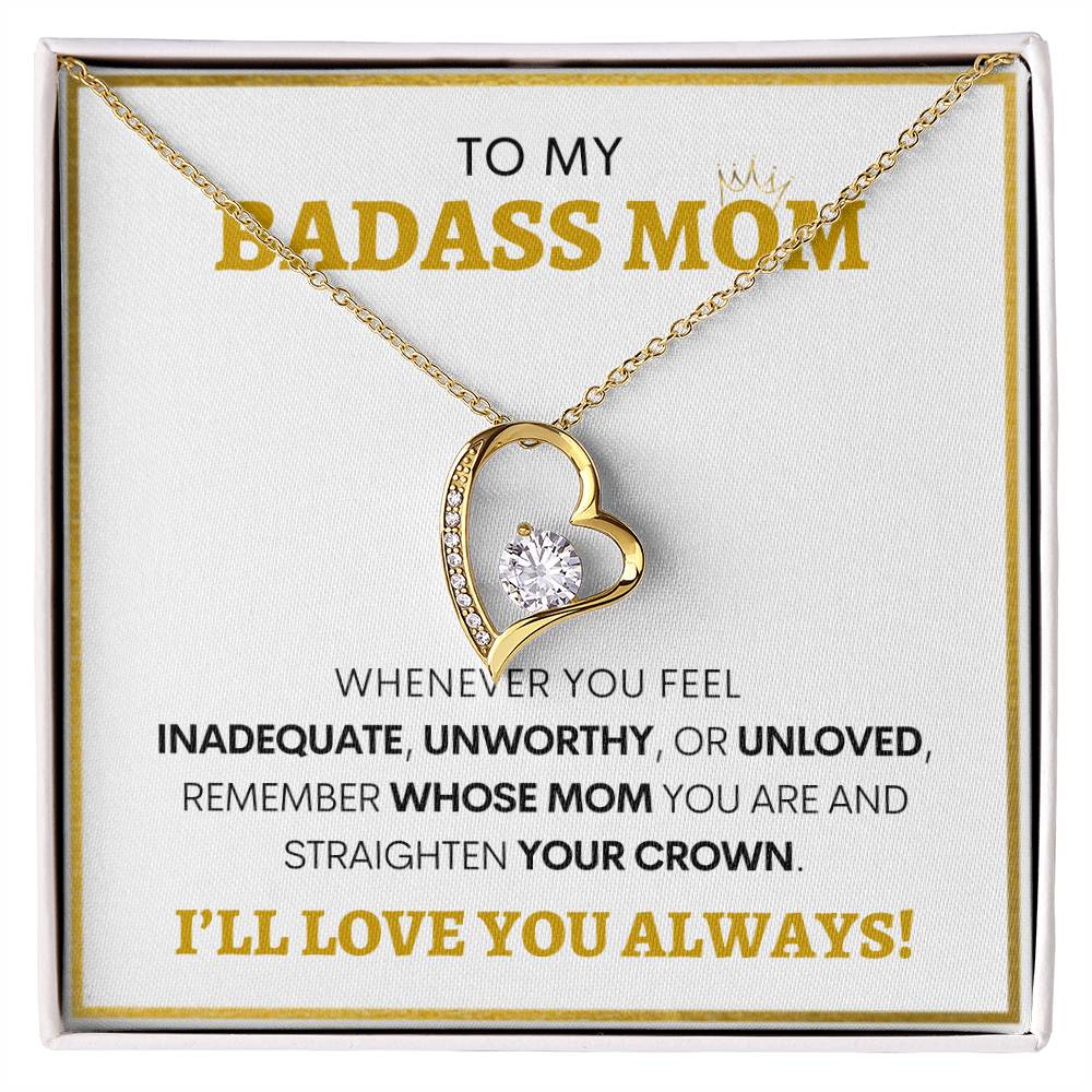 Show Your Forever Love for Your Badass Mom With This Heart Pendent and Gift Card Box, Mother's Day Gift, Special Birthday Gift for Mom, Gift for Mom (WH BG)