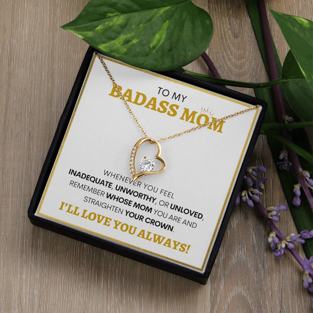 Show Your Forever Love for Your Badass Mom With This Heart Pendent and Gift Card Box, Mother's Day Gift, Special Birthday Gift for Mom, Gift for Mom (WH BG)