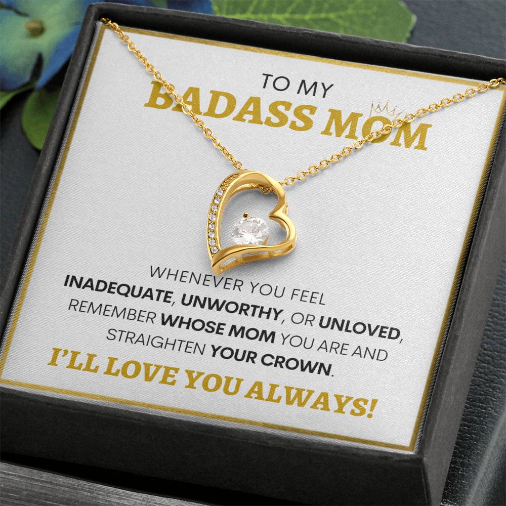 Show Your Forever Love for Your Badass Mom With This Heart Pendent and Gift Card Box, Mother's Day Gift, Special Birthday Gift for Mom, Gift for Mom (WH BG)